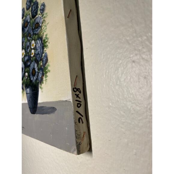 E. Carlos Signed Blue Flowers Painting - Picture 6 of 9